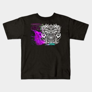 the city and the kaiju beast in ecopop surreal remixes art Kids T-Shirt